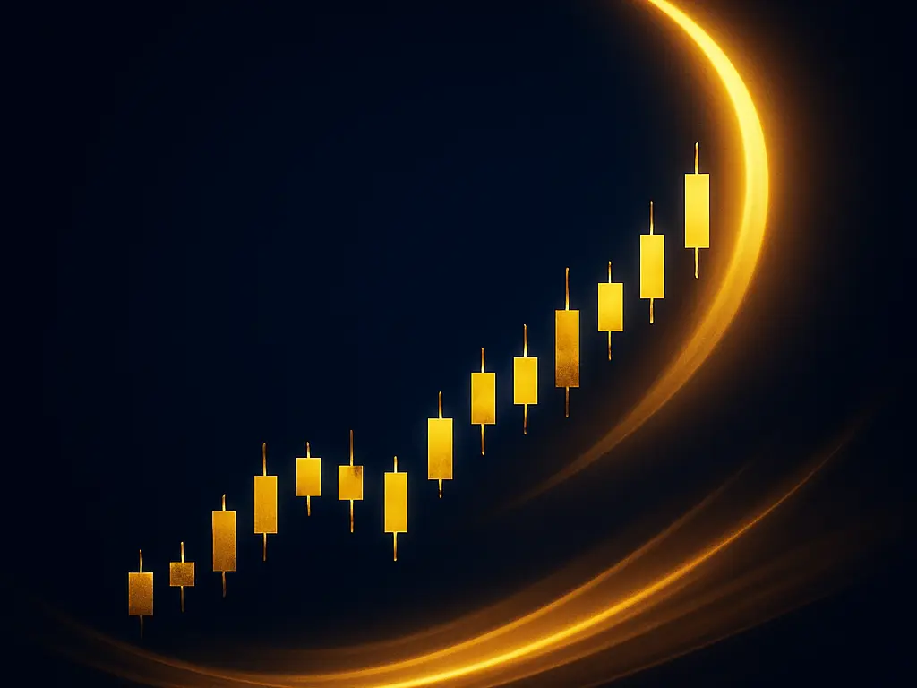 Abstract gold and navy visual representing AIMSCAP swap-free overnight trading